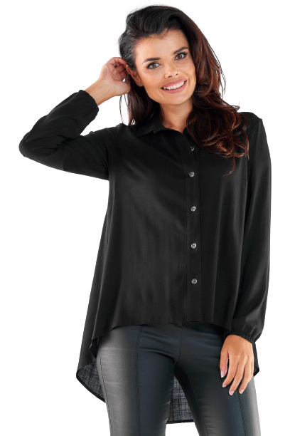 Koszula damska z wiskozy luźna elegancka przedłużany tył czarna